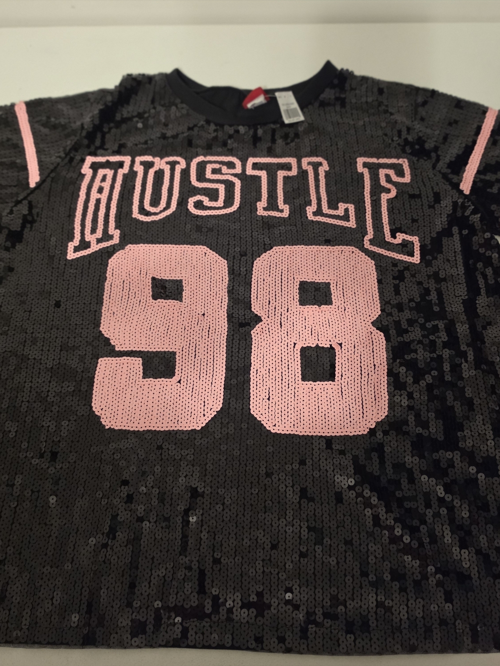 Sequin 'Hustle 98' Black and Pink Women's Top